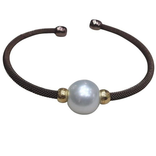 Bracelet Bracelet en acier brun avec perle australienne 58 Facettes PUV209
