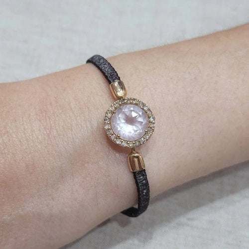 Bracelet Bracelet en or rose 18 carats, quartz rose et diamants bruns 58 Facettes P131