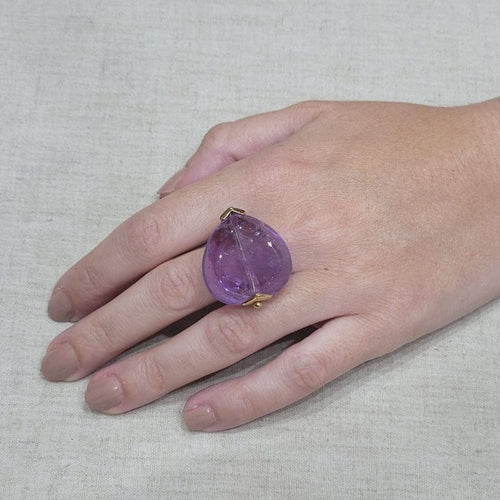 Bague 59 Bague en or jaune 18 carats et améthyste 58 Facettes T15