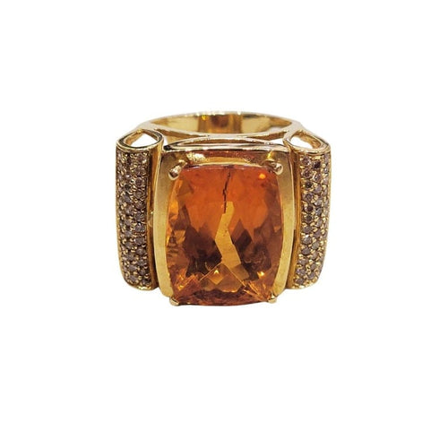 Bague Bague en or jaune 18 carats avec citrine et diamants 58 Facettes T526