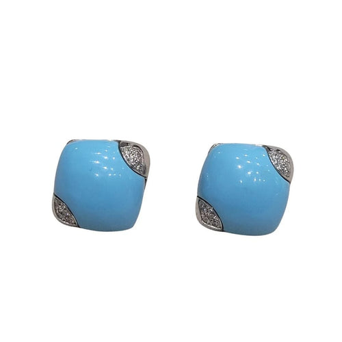 Boucles d'oreilles Boucles d’oreilles en turquoise et diamants taille brillant 58 Facettes PE779