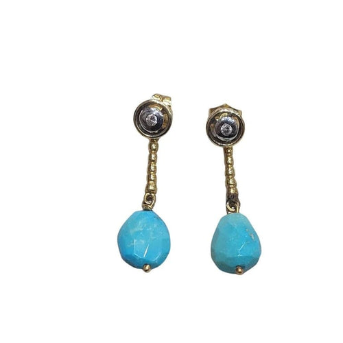 Boucles d'oreilles Boucles d'oreilles en or jaune 18 carats, turquoises et diamants 58 Facettes PE144