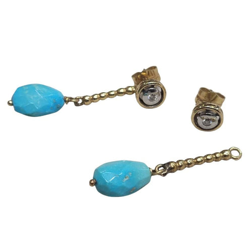 Boucles d'oreilles Boucles d'oreilles en or jaune 18 carats, turquoises et diamants 58 Facettes PE144