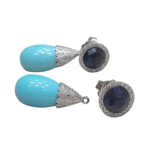 Boucles d'oreilles Boucles d'oreilles en or blanc 18 carats avec saphirs, turquoises et diamants 58 Facettes PE173PE174