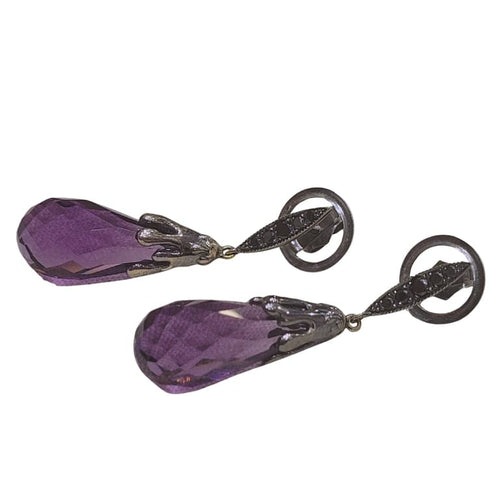Boucles d'oreilles Boucles d'oreilles en or 18 carats et ruthénium, améthyste et diamants noirs 58 Facettes T385
