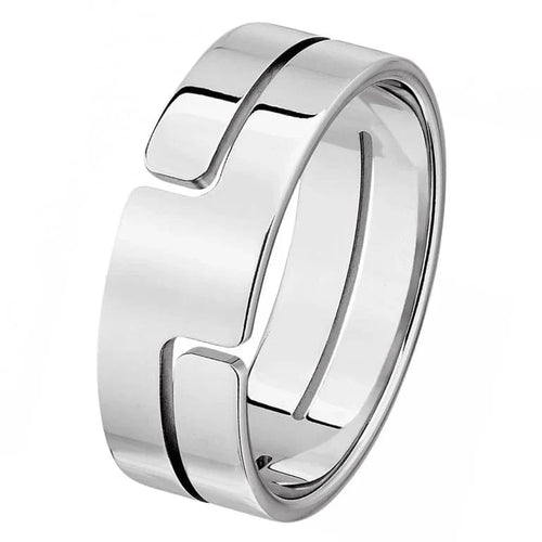 Bague 61 Dinh Van Seventies - Alliance en or gris 18 carats 58 Facettes