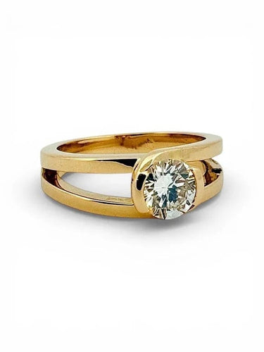Bague 51 Solitaire - Bague en or jaune 18 carats et diamant 58 Facettes