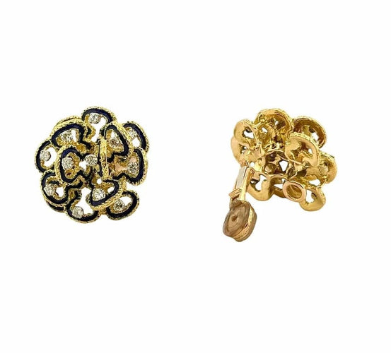 Boucles d'oreilles Boucles d’oreilles clips en or 18 carats, diamants et émail bleu 58 Facettes