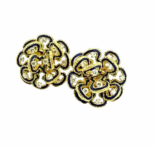 Boucles d'oreilles Boucles d’oreilles clips en or 18 carats, diamants et émail bleu 58 Facettes