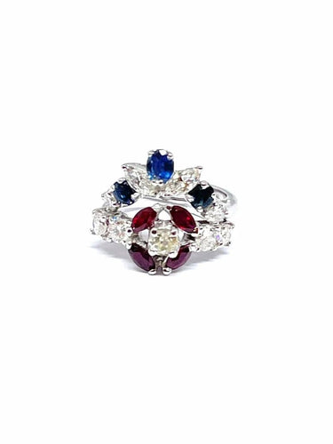 Bague 50 Duo de bagues - Bagues en or blanc avec diamants, rubis et saphirs 58 Facettes