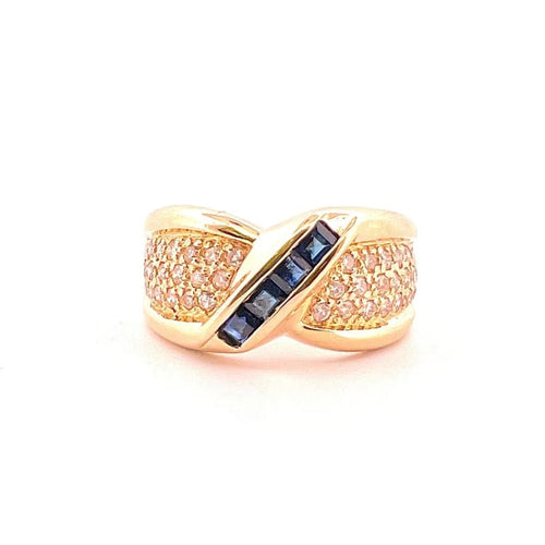 Bague 54 Bague entrelacée en or jaune 18 carats avec saphirs et diamants 58 Facettes