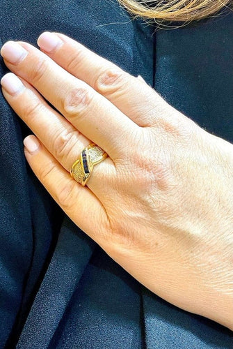 Bague 54 Bague entrelacée en or jaune 18 carats avec saphirs et diamants 58 Facettes