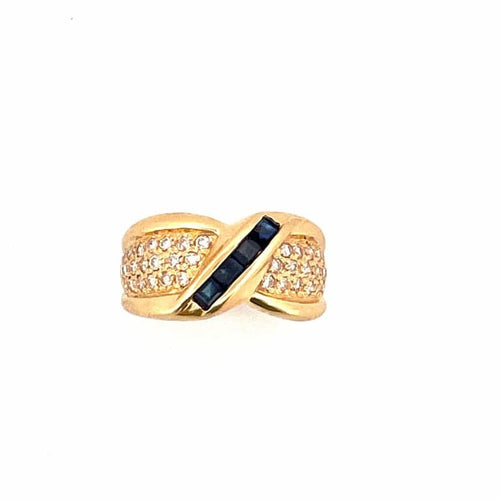 Bague 54 Bague entrelacée en or jaune 18 carats avec saphirs et diamants 58 Facettes