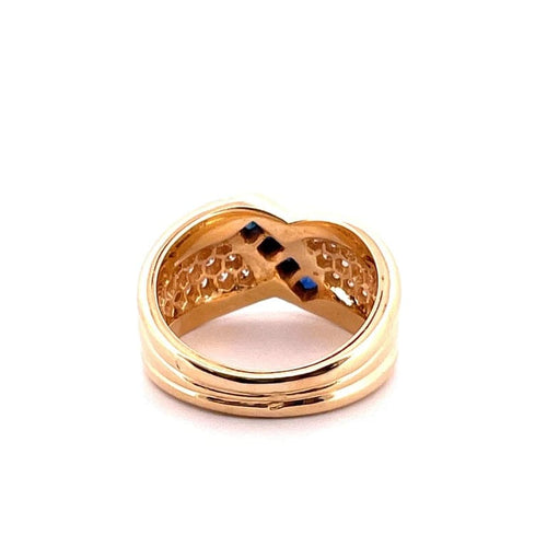 Bague 54 Bague entrelacée en or jaune 18 carats avec saphirs et diamants 58 Facettes
