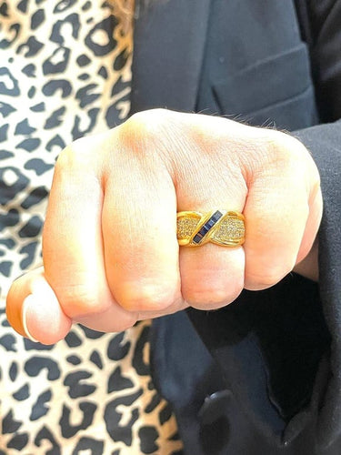 Bague 54 Bague entrelacée en or jaune 18 carats avec saphirs et diamants 58 Facettes
