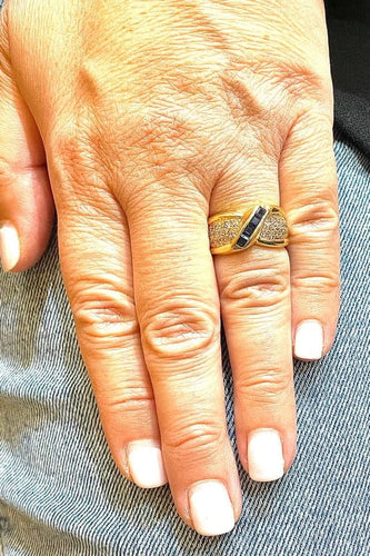 Bague 54 Bague entrelacée en or jaune 18 carats avec saphirs et diamants 58 Facettes