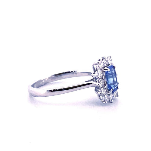 Bague 55 Bague en platine 950 saphir taille émeraude et diamants 58 Facettes
