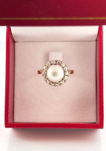 Bague 59 Bague ancienne en or jaune 18 carats avec diamants et perle 58 Facettes