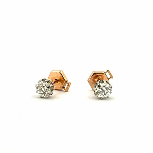 Boucles d'oreilles Puces d’oreilles anciennes - Boucles d’oreilles en or bicolore 18 carats et diamants 58 Facettes