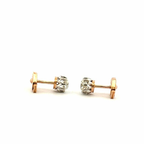 Boucles d'oreilles Puces d’oreilles anciennes - Boucles d’oreilles en or bicolore 18 carats et diamants 58 Facettes