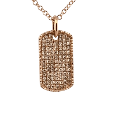 Collier Chaîne et pendentif plaque GI en or rose 18 carats et diamants 58 Facettes