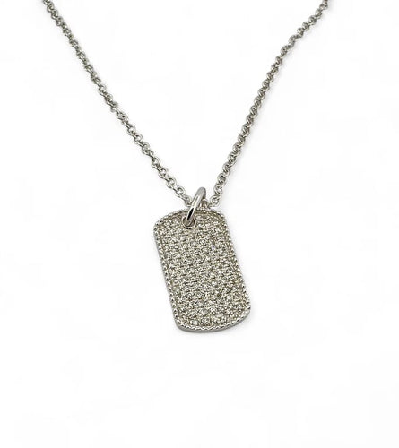 Collier Chaîne et pendentif plaque en or blanc 18 carats et diamants 58 Facettes