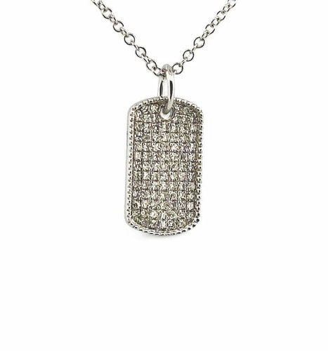 Collier Chaîne et pendentif plaque en or blanc 18 carats et diamants 58 Facettes