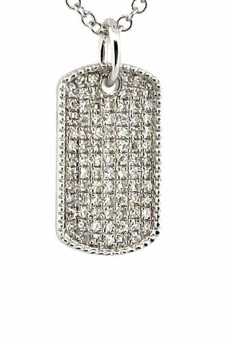 Collier Chaîne et pendentif plaque en or blanc 18 carats et diamants 58 Facettes