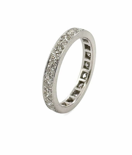 Bague 59 Alliance vintage tour complet en platine 950 et diamants 58 Facettes