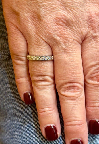Bague 59 Alliance vintage tour complet en platine 950 et diamants 58 Facettes