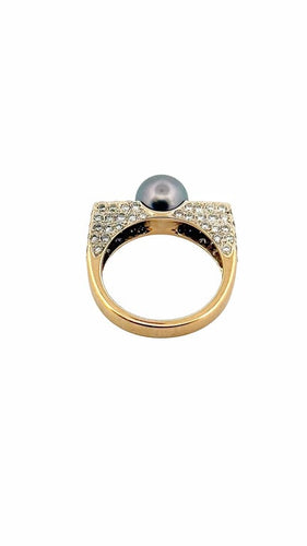 Bague 55 Bague en or jaune 18 carats avec diamants et perle de Tahiti 58 Facettes