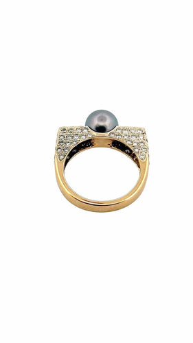Bague 55 Bague en or jaune 18 carats avec diamants et perle de Tahiti 58 Facettes