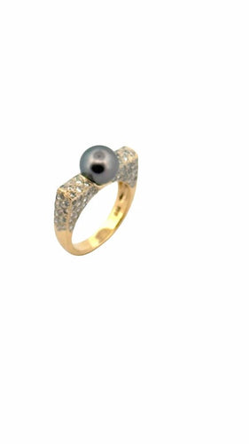 Bague 55 Bague en or jaune 18 carats avec diamants et perle de Tahiti 58 Facettes