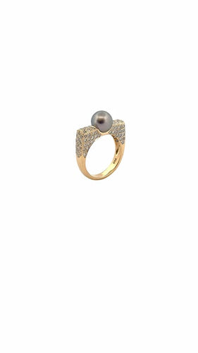 Bague 55 Bague en or jaune 18 carats avec diamants et perle de Tahiti 58 Facettes