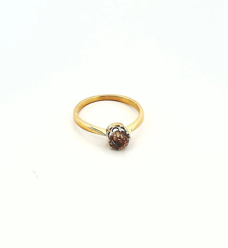 Bague 55.5 Bague solitaire ancienne en or jaune, platine et diamant brun 58 Facettes