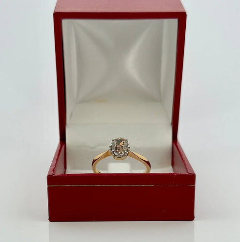 Bague 55.5 Bague solitaire ancienne en or jaune, platine et diamant brun 58 Facettes