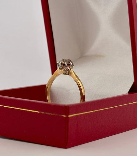 Bague 55.5 Bague solitaire ancienne en or jaune, platine et diamant brun 58 Facettes
