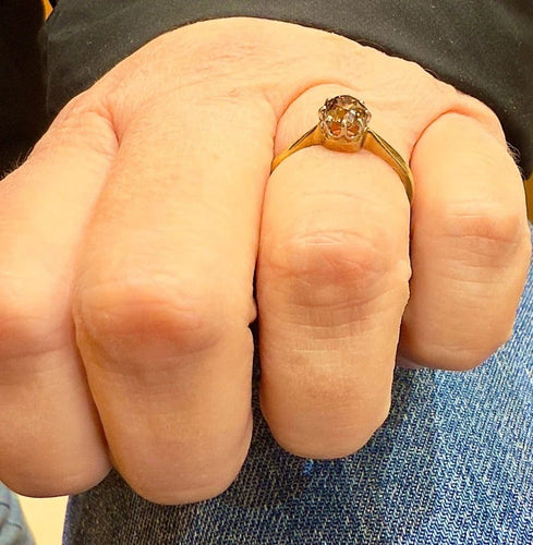 Bague 55.5 Bague solitaire ancienne en or jaune, platine et diamant brun 58 Facettes