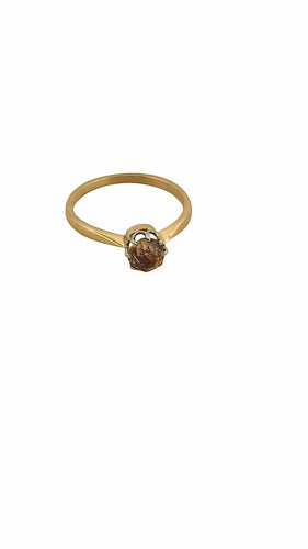 Bague 55.5 Bague solitaire ancienne en or jaune, platine et diamant brun 58 Facettes