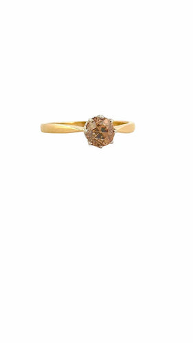 Bague 55.5 Bague solitaire ancienne en or jaune, platine et diamant brun 58 Facettes