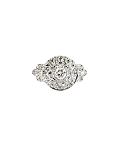 Bague 53 Bague Art déco en or blanc 18 carats et diamants 58 Facettes
