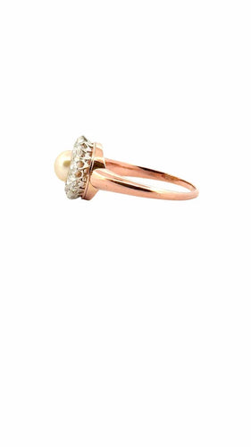 Bague 58 Bague ancienne en or rose, perle et diamants 58 Facettes