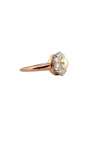 Bague 58 Bague ancienne en or rose, perle et diamants 58 Facettes