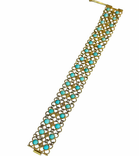 Bracelet Bracelet souple en or 14 carats et turquoises 58 Facettes