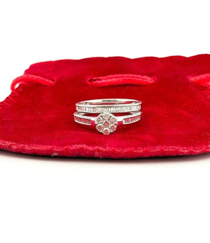 Bague 56 Duo bague de fiançailles et alliance en or blanc 18 carats et diamants 58 Facettes