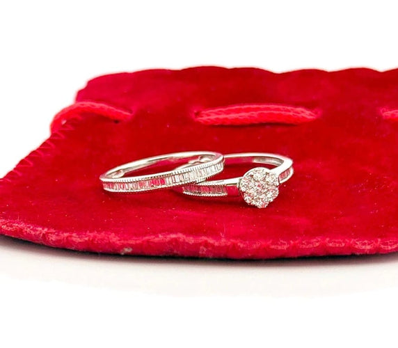 Bague 56 Duo bague de fiançailles et alliance en or blanc 18 carats et diamants 58 Facettes