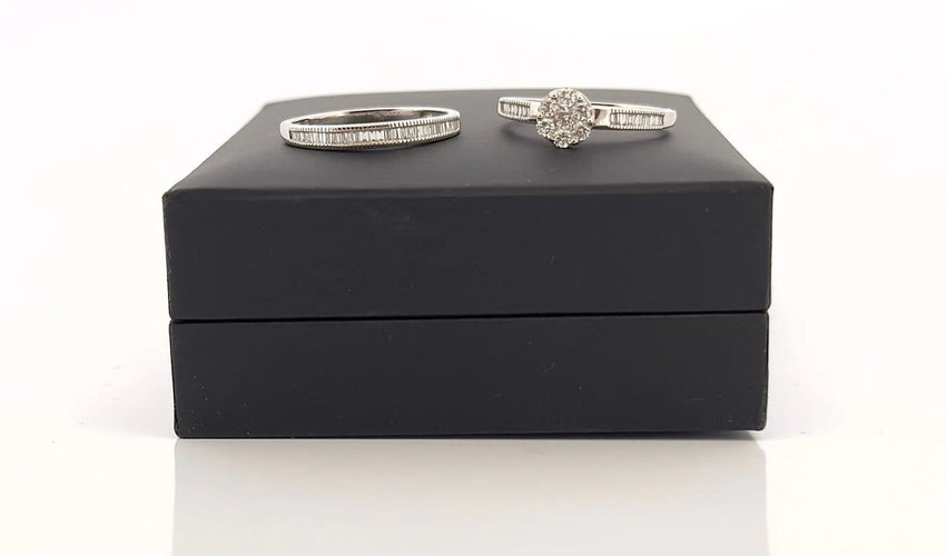 Bague 56 Duo bague de fiançailles et alliance en or blanc 18 carats et diamants 58 Facettes