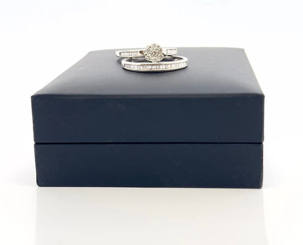 Bague 56 Duo bague de fiançailles et alliance en or blanc 18 carats et diamants 58 Facettes