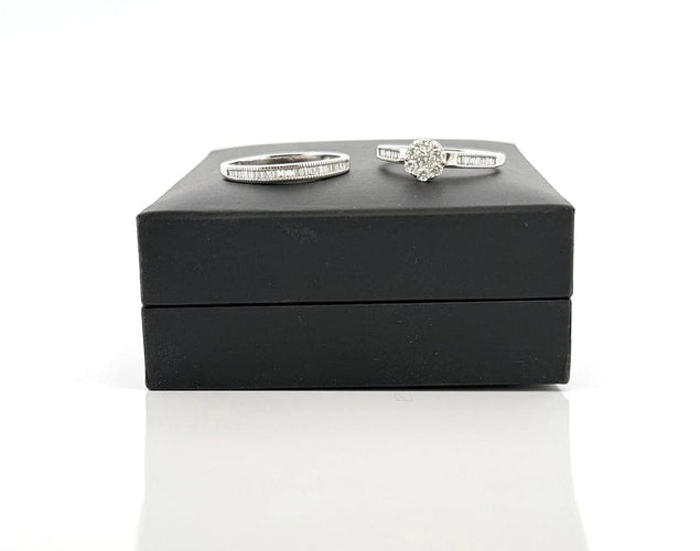 Bague 56 Duo bague de fiançailles et alliance en or blanc 18 carats et diamants 58 Facettes