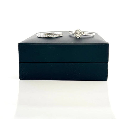 Bague 56 Duo bague de fiançailles et alliance en or blanc 18 carats et diamants 58 Facettes